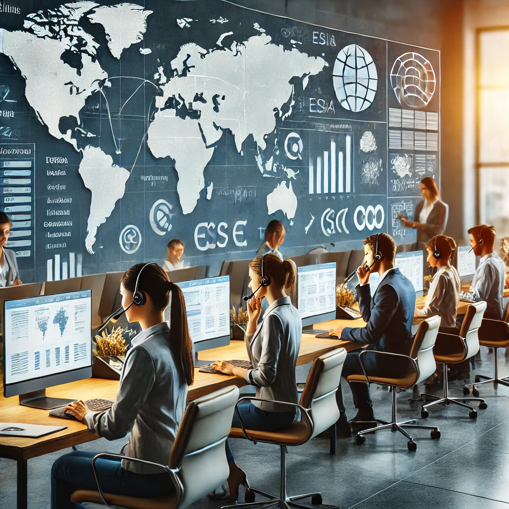 A team of professional translators and interpreters working in a modern office setting, delivering accurate and real-time language services.