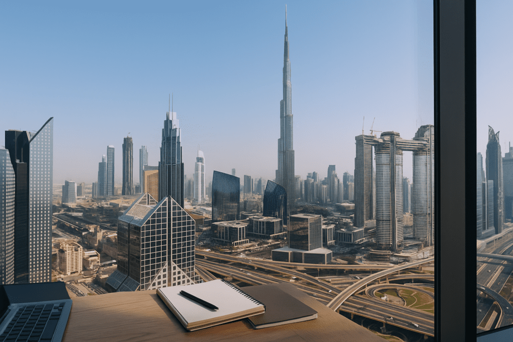 High-resolution image representing Freezone and Mainland business setup in Dubai with legal document preparation, ideal for entrepreneurs and startups seeking certified legal translation and business licensing services from Al-Hamd Legal Translation.