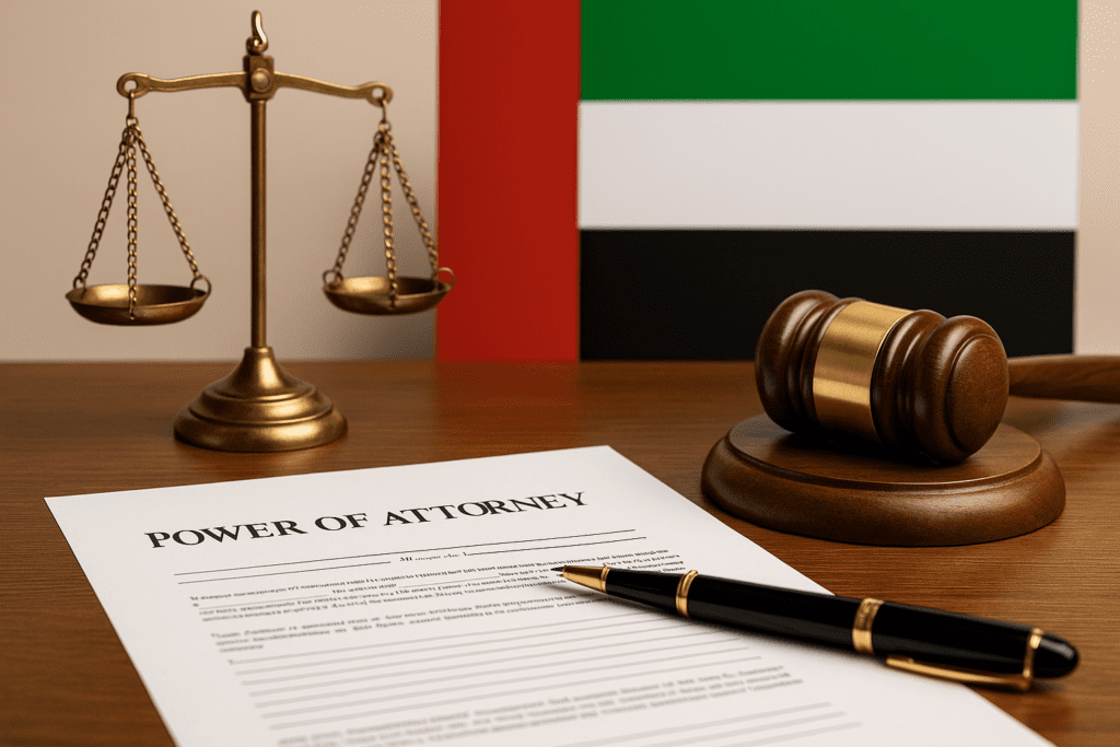 A high-resolution image depicting the signing of a Power of Attorney document, symbolizing cross-border legal compliance and translation. Perfect visual for legal translation services in Dubai by Al-Hamd, helping expats and business owners ensure documents are certified and legally recognized internationally.