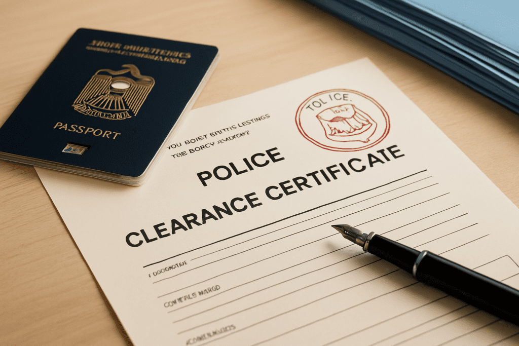 High-quality image showcasing police clearance certificate translation and legalization services in Dubai, ideal for individuals seeking certified legal translation for immigration, employment, or official use – optimized for Best Legal Translation in Dubai keyword targeting.