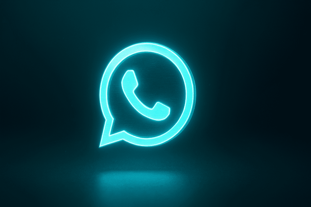 Hologram WhatsApp icon above smartphone representing WhatsApp chat translation and certification for UAE courts, Al-Hamd Legal Translation services in Dubai