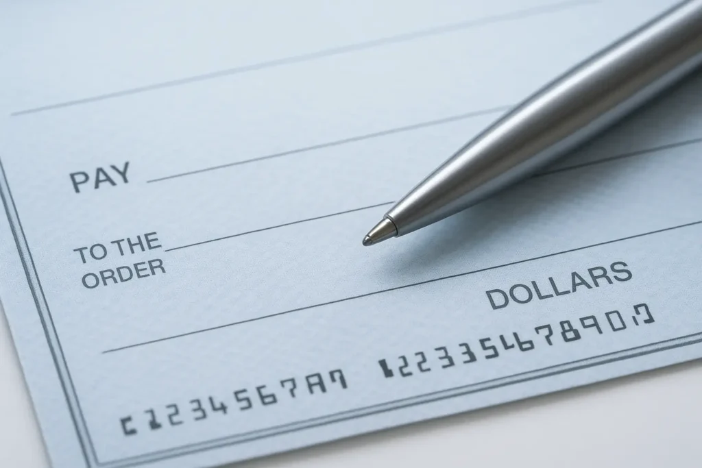 A professional cheque being translated and verified in Dubai, representing accurate and certified cheque translation services in the UAE by Al-Hamd Legal Translation, trusted for financial document translation and legal accuracy