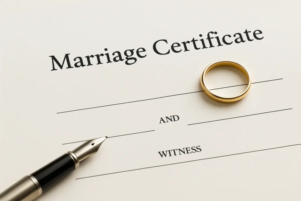 A detailed image representing Marriage Certificate MOFA Attestation in UAE, symbolizing document verification, legalization, and professional translation services provided by Al-Hamd Legal Translation — helping individuals authenticate marriage certificates for official UAE use. Keywords: Marriage Certificate Attestation UAE, MOFA Attestation Dubai, Legal Translation Services Abu Dhabi, Al-Hamd Legal Translation