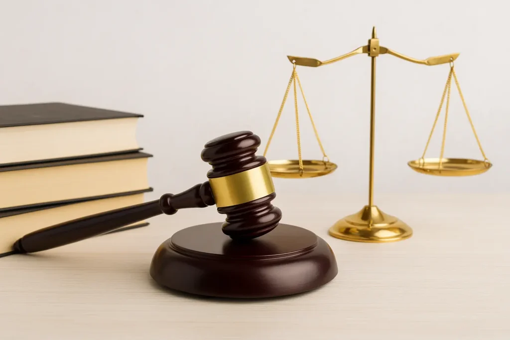 A professional legal setup featuring symbols of law and documentation representing the Power of Attorney for use outside UAE, highlighting certified legal translation services in Dubai by Al-Hamd Legal Translation for international document authentication