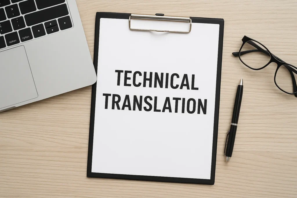 A professional workspace setup representing expert technical translation services in Dubai, showcasing accuracy and industry-specific document translation by Al-Hamd Legal Translation for engineering, IT, and scientific fields