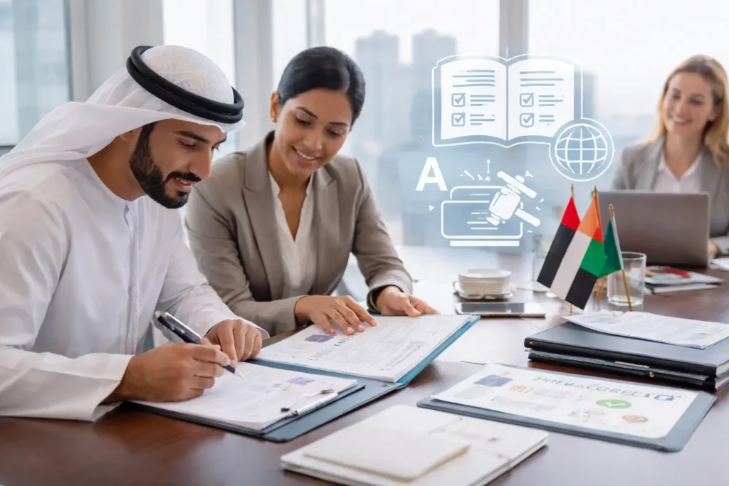 Professional legal translation of corporate policies and employee manuals in UAE workplaces by Al-Hamd Legal Translation. Accurate, certified, and UAE-compliant translation services for businesses and HR departments.