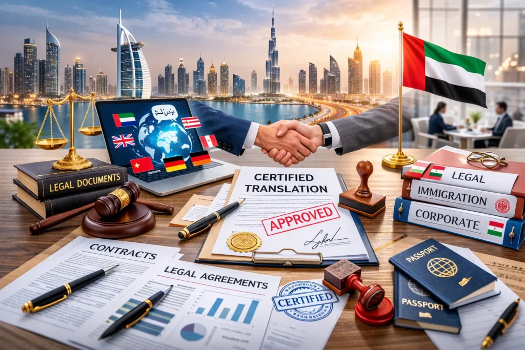 Best legal translation company in Dubai 2026 providing certified legal translation services for court documents, immigration papers, contracts, corporate agreements, and government-approved Arabic translations in UAE