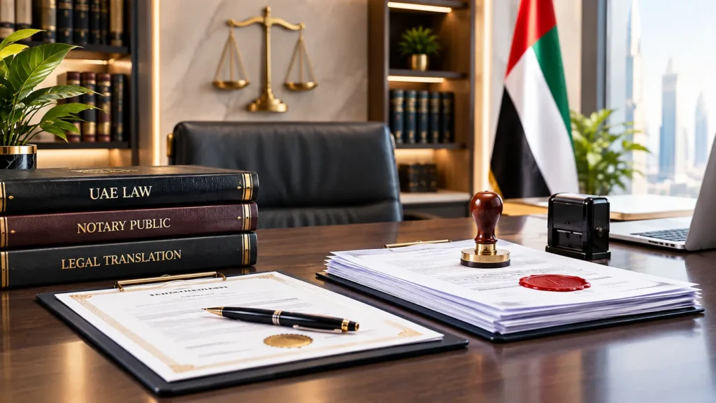 Certified vs notarized translation in the UAE with professional legal translation services, notarized documents, document certification, and trusted legal translation support in Dubai.